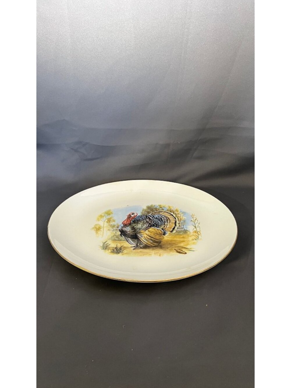 Homer Laughlin Rhythm Turkey Large Oval Platter With Gold Trim
